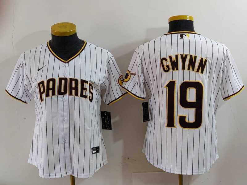 Womens San Diego Padres #19 Tony Gwynn White Team Logo Stitched Cool Base Nike Jersey